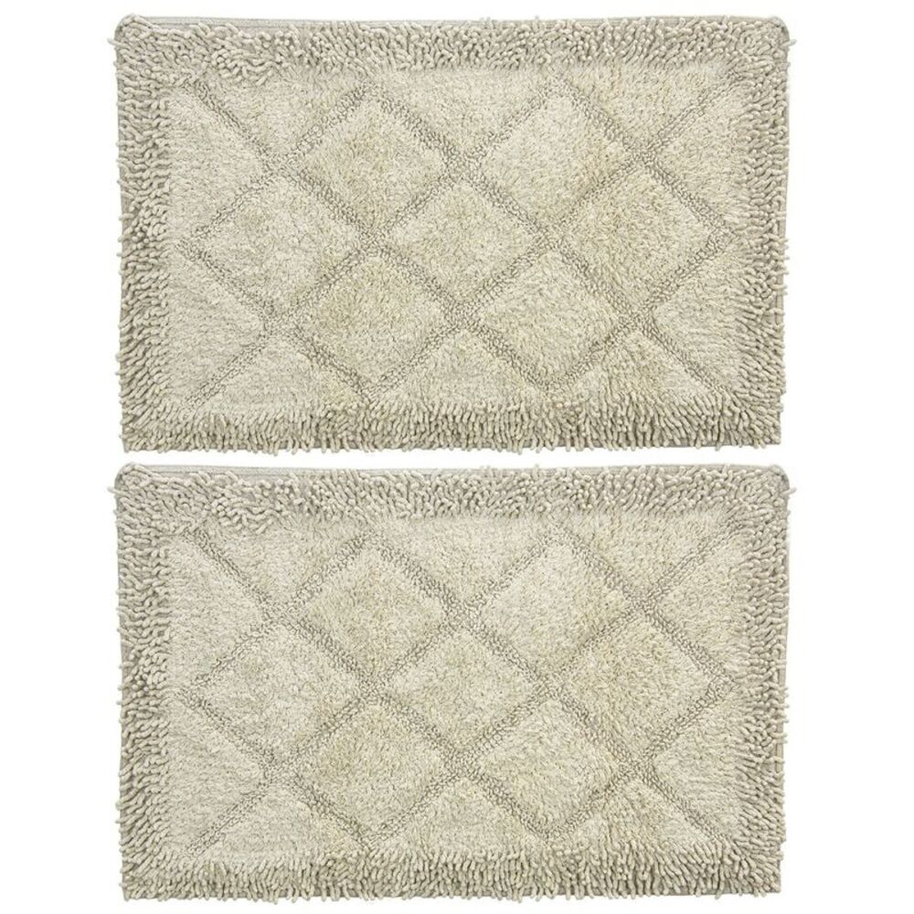 Gold Coast Shaggy Cotton Lattice Ivory Bath Rug 28" x 18", 2 Pack
